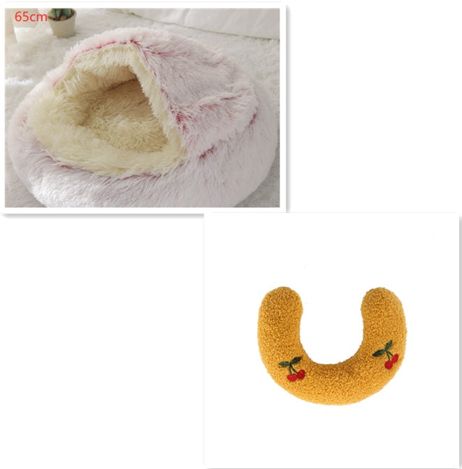 2 In 1 Dog And Cat Bed Pet Winter Bed Round