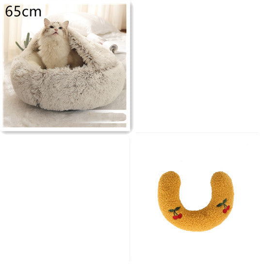2 In 1 Dog And Cat Bed Pet Winter Bed Round