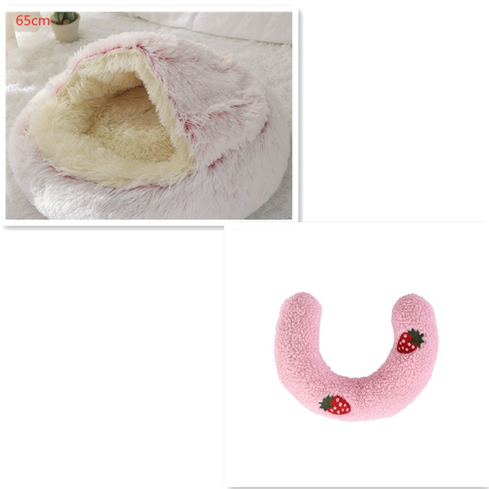 2 In 1 Dog And Cat Bed Pet Winter Bed Round