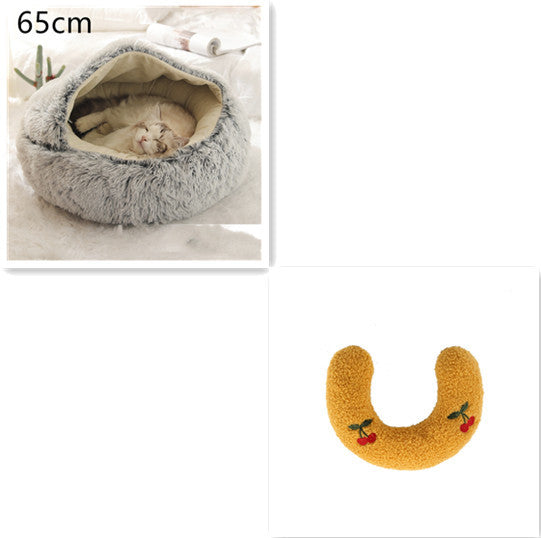 2 In 1 Dog And Cat Bed Pet Winter Bed Round