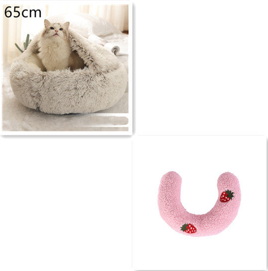 2 In 1 Dog And Cat Bed Pet Winter Bed Round